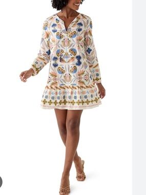 STS Sail To Sable Mini Shift Dress Ruffle Trim Geo Floral Printed NWT XL